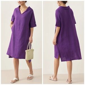 Lintico Aubrey Linen V-Neck Midi Dress Size XXL